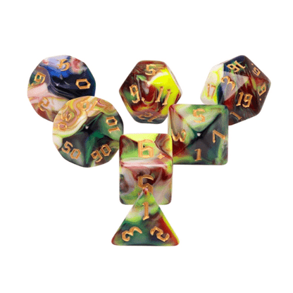 Secret Garden Dice Set – 7 - Piece Bright Colorful Marbled Earthen DnD Dice - Fennek and Finch