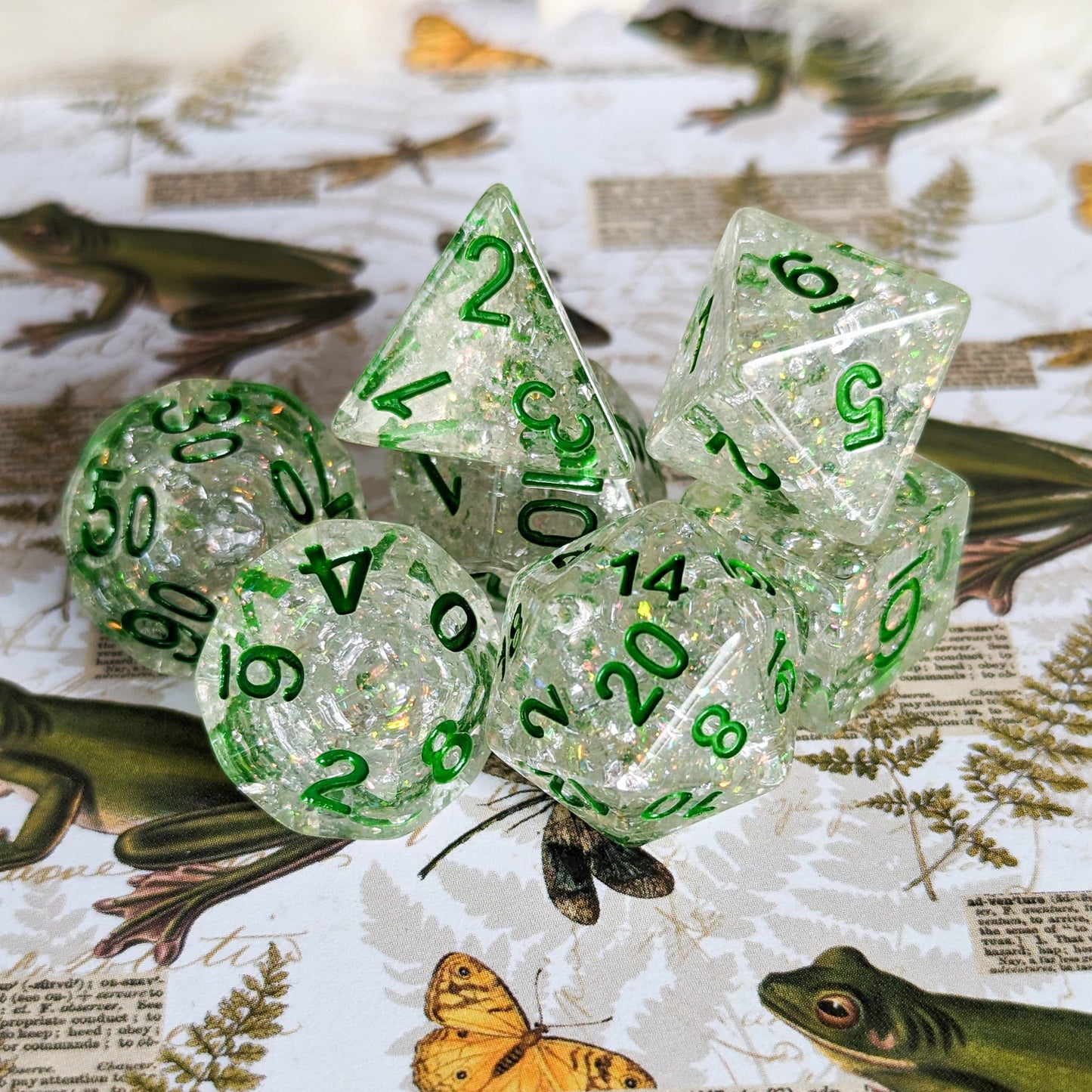 Serpent Dice Set, Opal Flake and Silver Foil Dice Set, Designed by Therin
