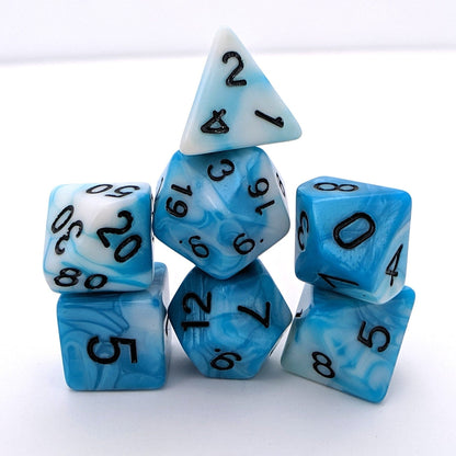 Shark Eye Dice Set – 7-Piece Blue White Marbled Ocean Swirl DnD Dice Dice sets Fennek and Finch