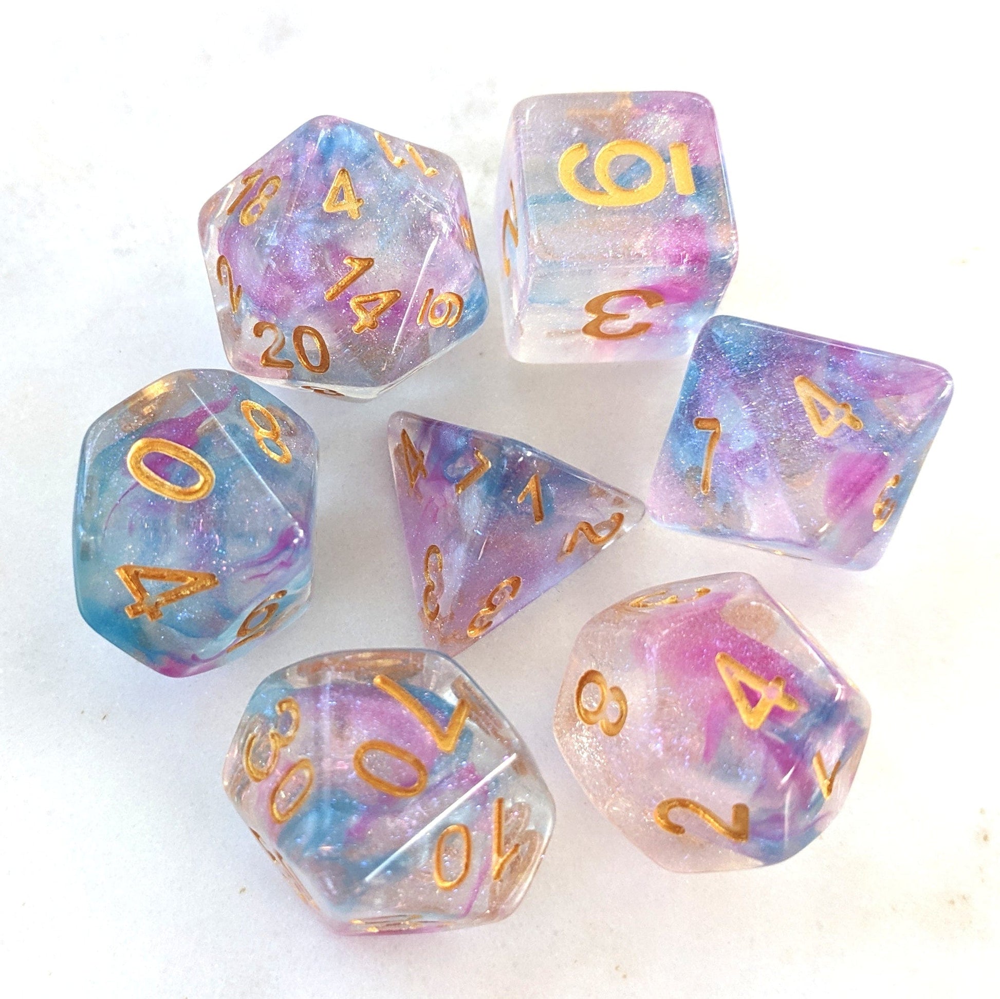 Shimmering Reflection DnD Dice Set, Purple Translucent Glitter Dice Dice sets Fennek and Finch