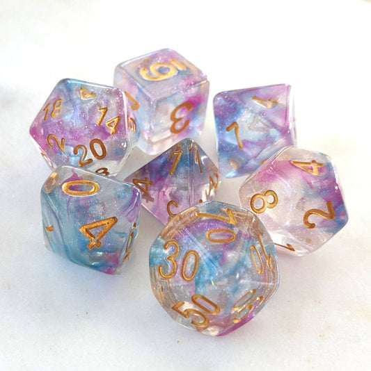 Shimmering Reflection DnD Dice Set, Purple Translucent Glitter Dice Dice sets Fennek and Finch
