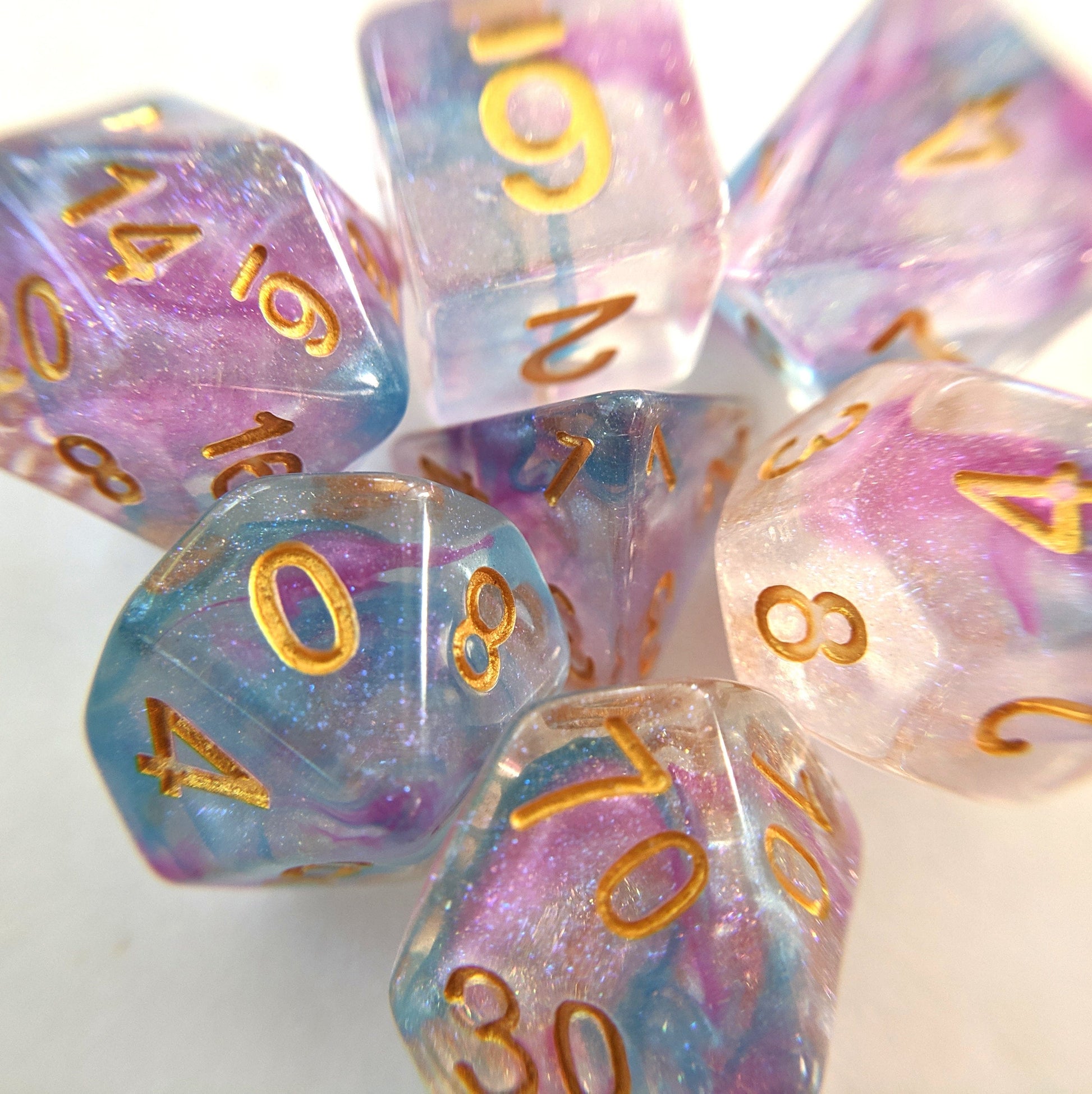 Shimmering Reflection DnD Dice Set, Purple Translucent Glitter Dice Dice sets Fennek and Finch