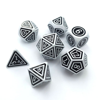 Silence the Dead Metal Dice Set. White and Black Striped Dice Sets & Games Fennek and Finch
