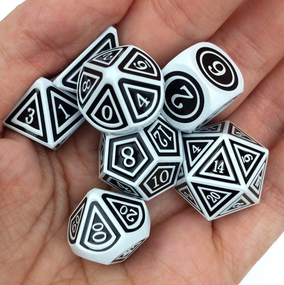 Silence the Dead Metal Dice Set. White and Black Striped Dice Sets & Games Fennek and Finch