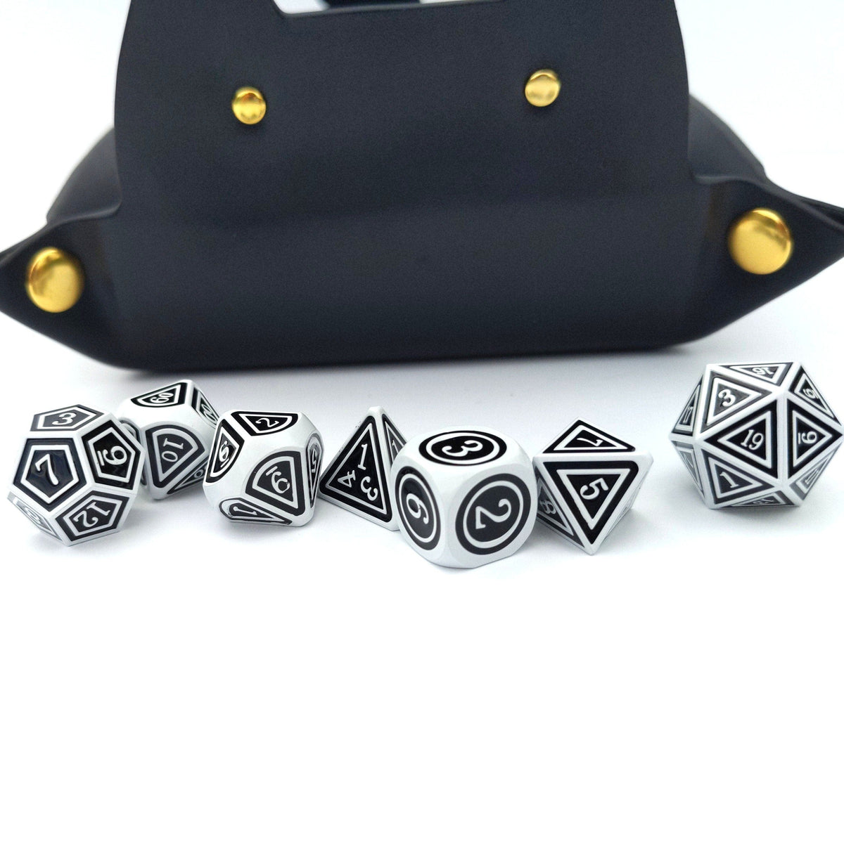 Silence the Dead Metal Dice Set. White and Black Striped Dice Sets & Games Fennek and Finch