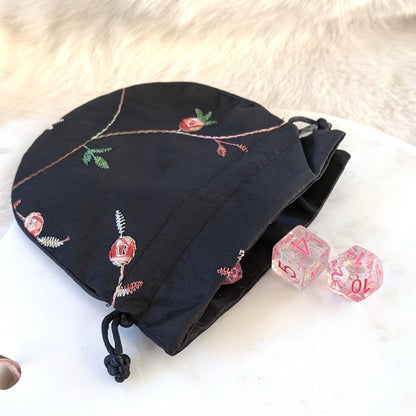 Silk Embroidered Drawstring Dice Bag – Luxurious Storage for 2-3 Sets Apparel & Accessories Fennek and Finch