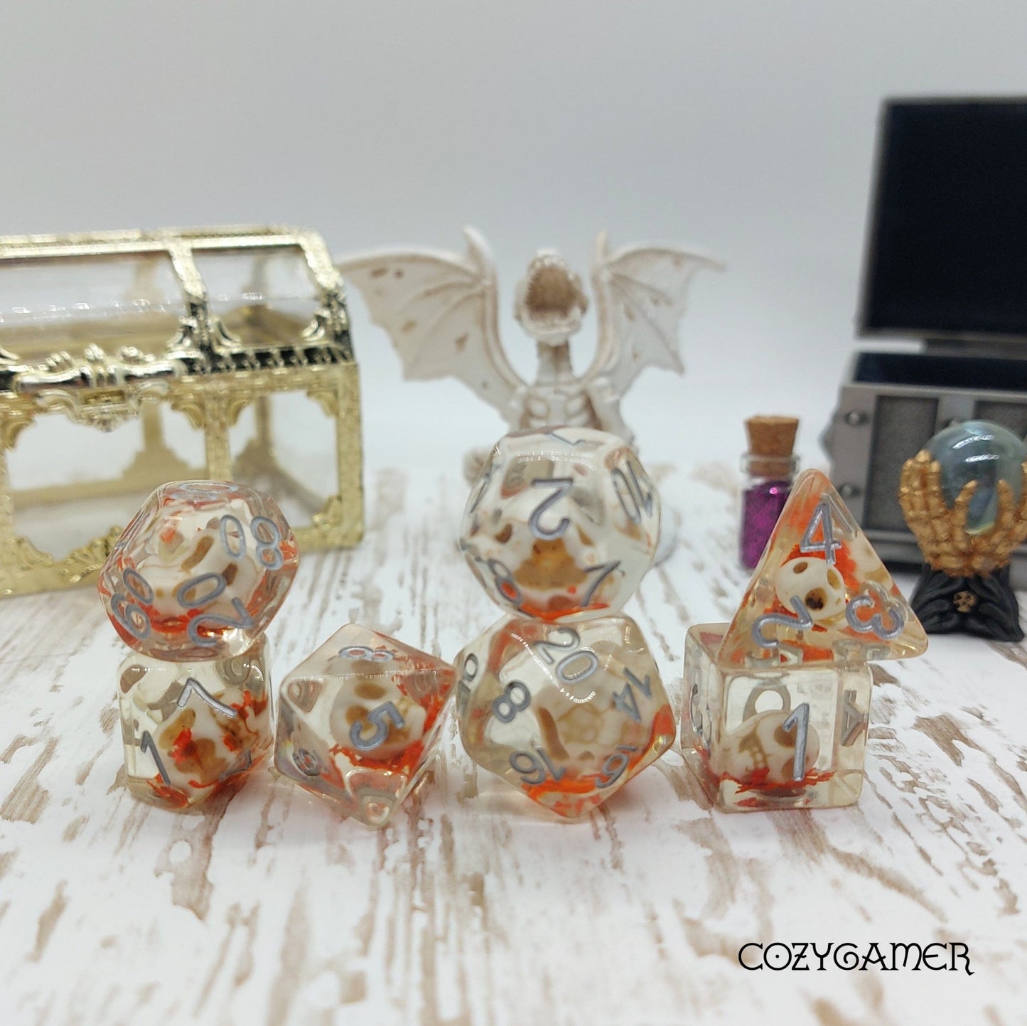 Skullweed Dice Set – 7-Piece Skulls and Flowers DnD Dice Dice Sets & Games Fennek and Finch