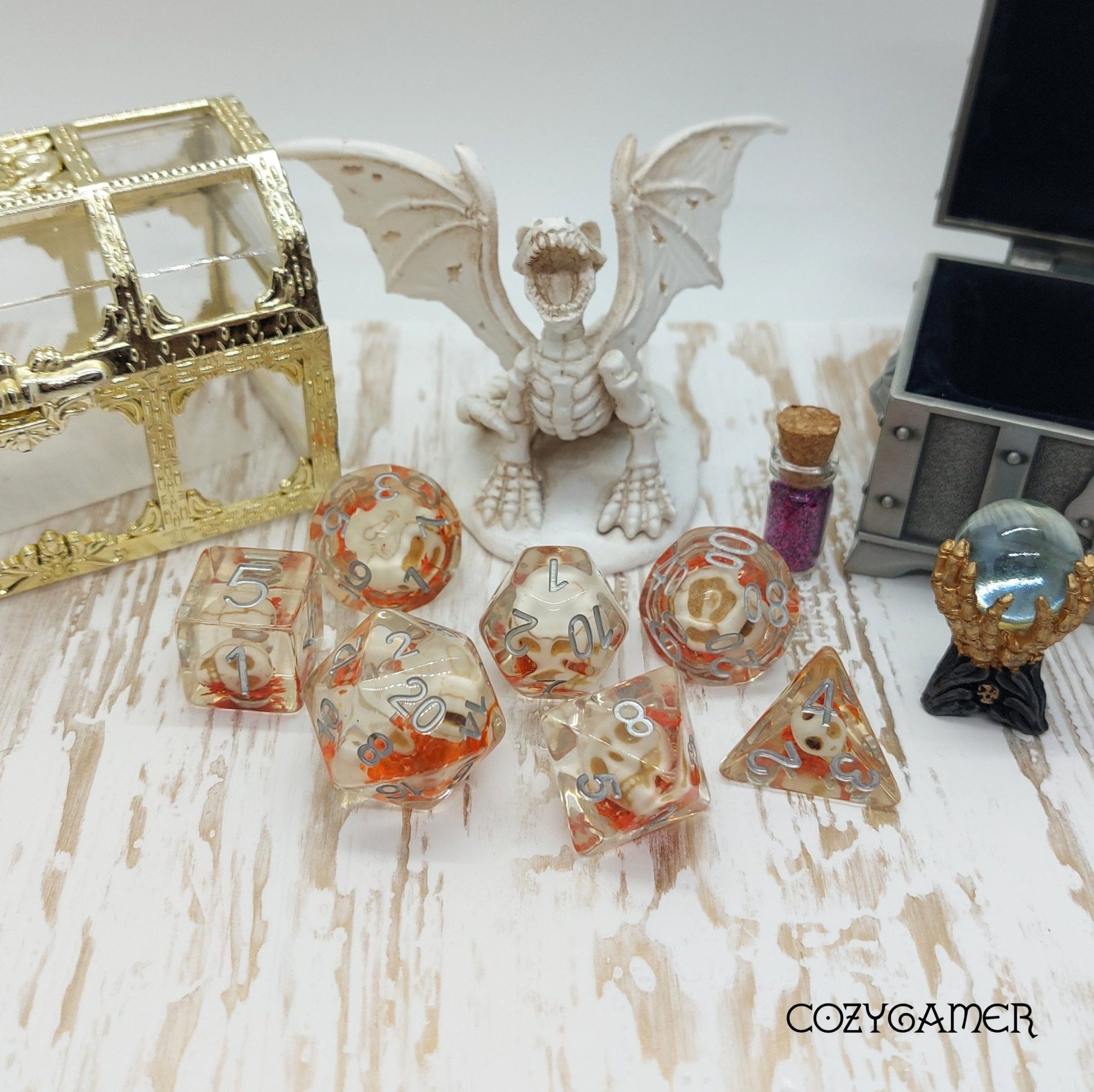 Skullweed Dice Set – 7-Piece Skulls and Flowers DnD Dice Dice Sets & Games Fennek and Finch