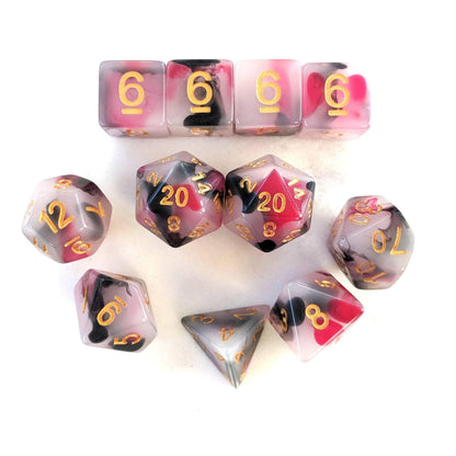 Spellbound Swirl Dice Set – White with Red & Black Ink (11 - Piece) - Fennek and Finch