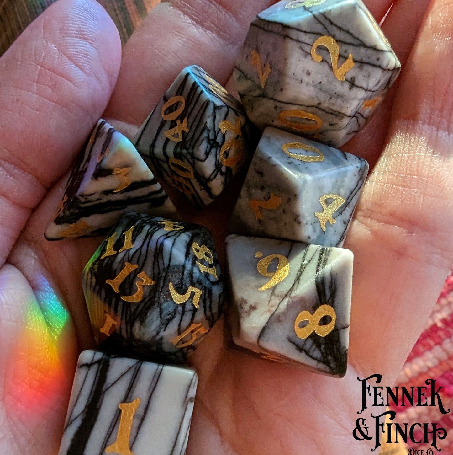 Spider Web Jasper Gemstone Dice Set.