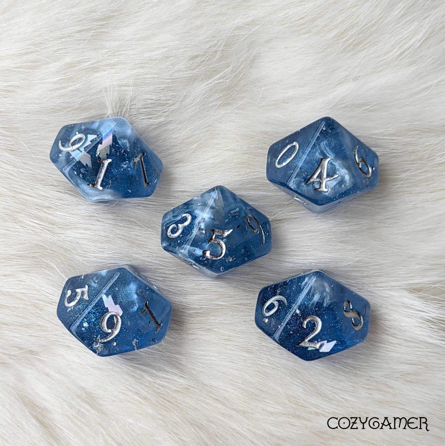 Storm Daddy Dice Set – 7/11 - Piece Blue Lightning Thunder DnD Dice - Fennek and Finch