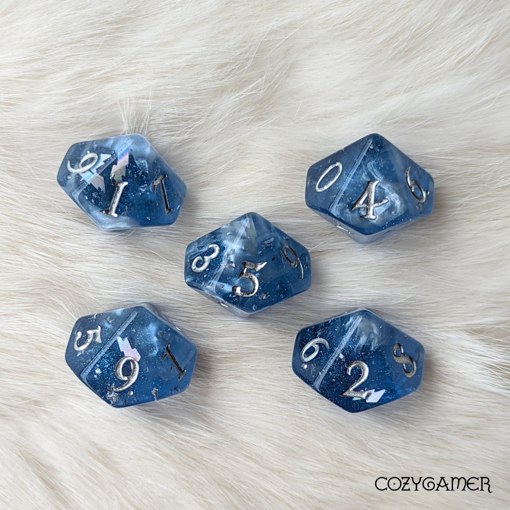 Storm Daddy Dice Set – 7/11 - Piece Blue Lightning Thunder DnD Dice - Fennek and Finch