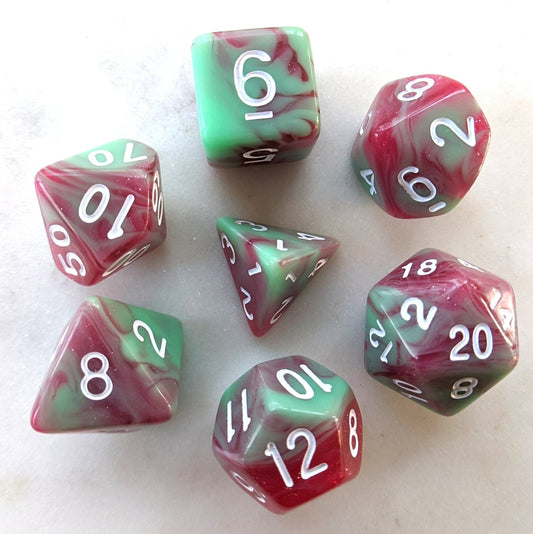 Strawberry Cream Dice Set – Opaque Light Green & Translucent Red - Fennek and Finch
