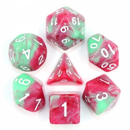Strawberry Cream Dice Set – Opaque Light Green & Translucent Red - Fennek and Finch