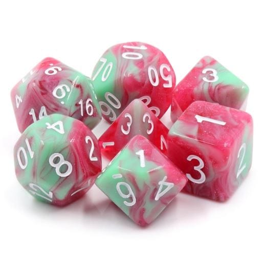 Strawberry Cream Dice Set – Opaque Light Green & Translucent Red - Fennek and Finch
