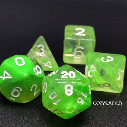 Summer Limes Dice Set. Glitter TTRPG Dice - Fennek and Finch