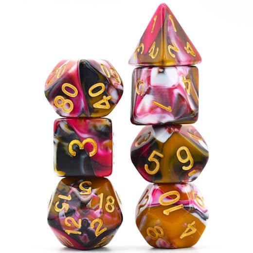 Swirling Warrior Dice Set – Marbled Red, Black, White & Caramel - Fennek and Finch