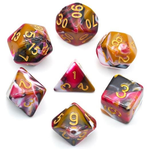 Swirling Warrior Dice Set – Marbled Red, Black, White & Caramel - Fennek and Finch