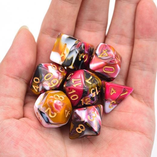 Swirling Warrior Dice Set – Marbled Red, Black, White & Caramel - Fennek and Finch