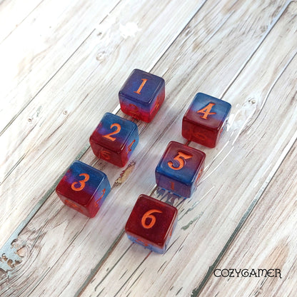 Tiefling Boudoir Dice Set, Ruby, Amethyst, and Sapphire Shimmering Layers DND Dice. 12 Piece, 8 Piece, D10, and D6 Sets D6 Set