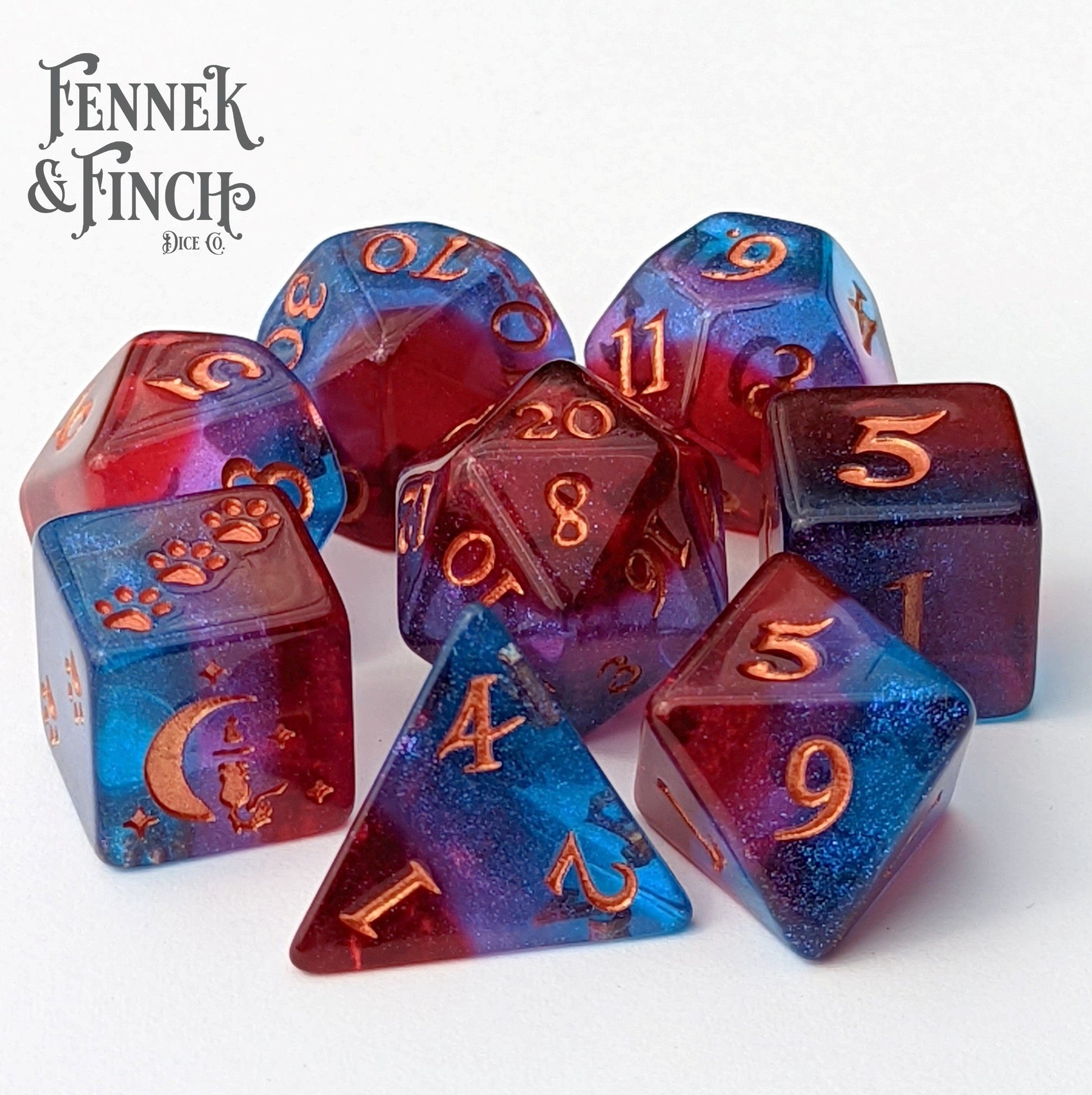 Tiefling Boudoir DND Dice Set. Rainbow layered 12, 8, D10, and D6 Sets