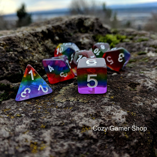 Translucent Rainbow Dice Set – Clear Layered Resin - Fennek and Finch