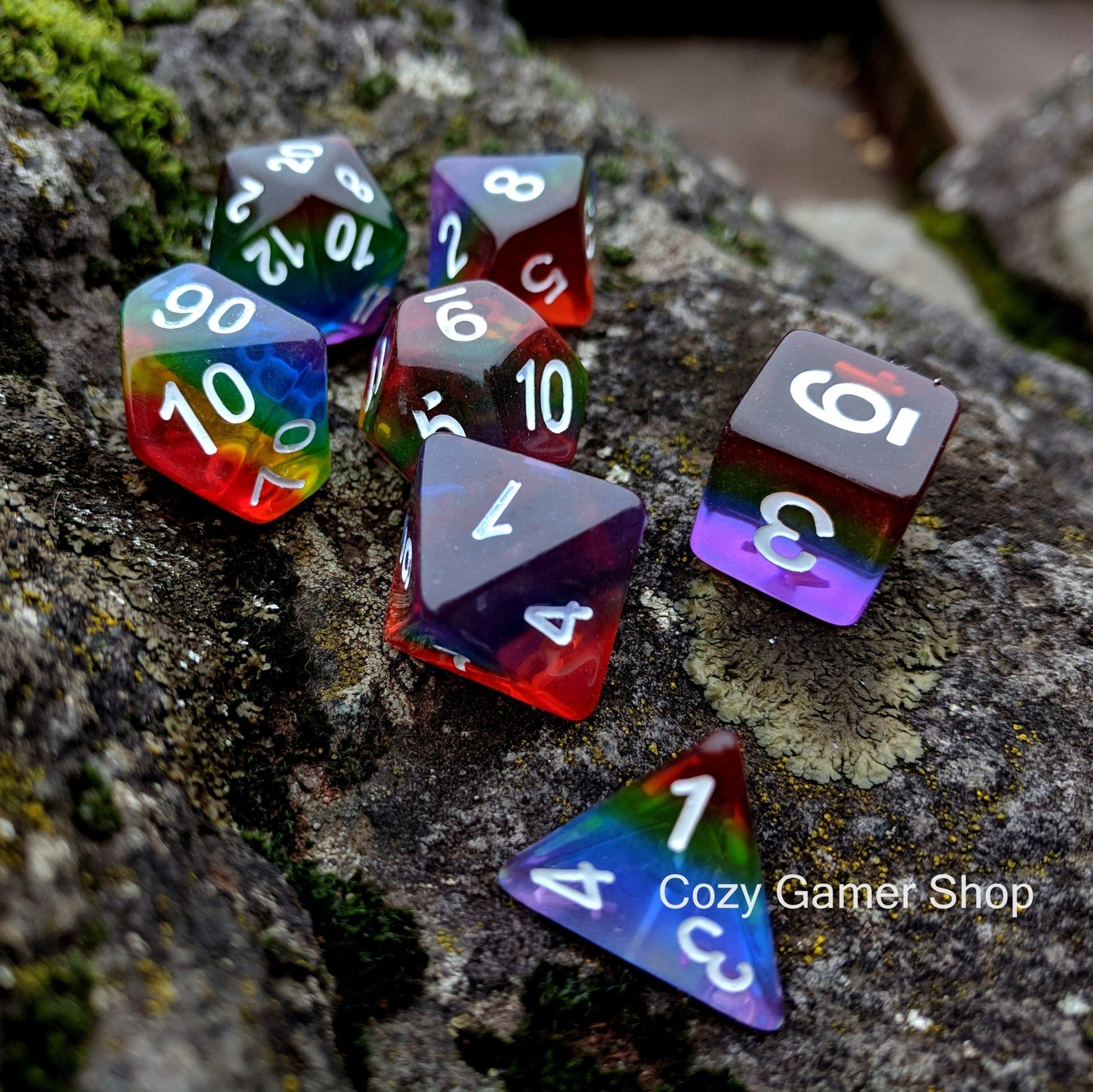 Translucent Rainbow Dice Set – Clear Layered Resin Dice sets Fennek and Finch