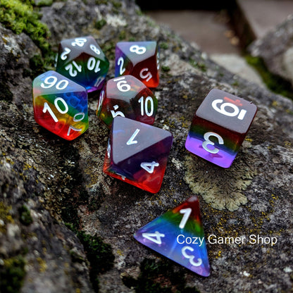 Translucent Rainbow Dice Set – Clear Layered Resin Dice sets Fennek and Finch