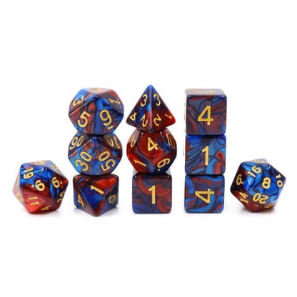 Treatise Dice Set – 11 - Piece Marbled Blue Red Acrylic Extra D20 D6s DnD - Fennek and Finch