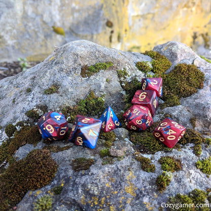 Treatise Dice Set – 7-Piece Marbled Pearly Deep Red Blue Acrylic DnD Dice Dice sets Fennek and Finch