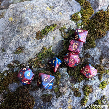 Treatise Dice Set – 7-Piece Marbled Pearly Deep Red Blue Acrylic DnD Dice Dice sets Fennek and Finch