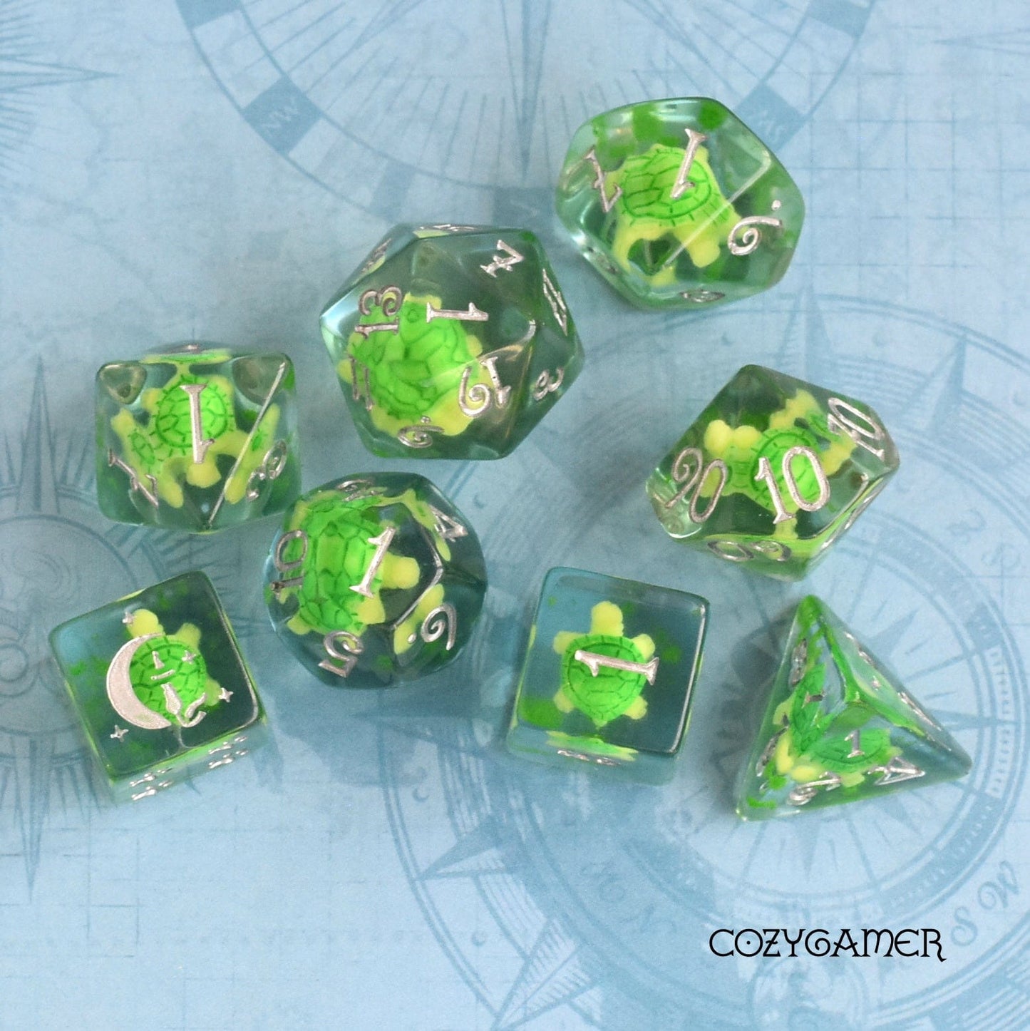 Turtle Dice Set – 8 - Piece Tiny Animal DnD Dice | Fennek & Finch - Fennek and Finch