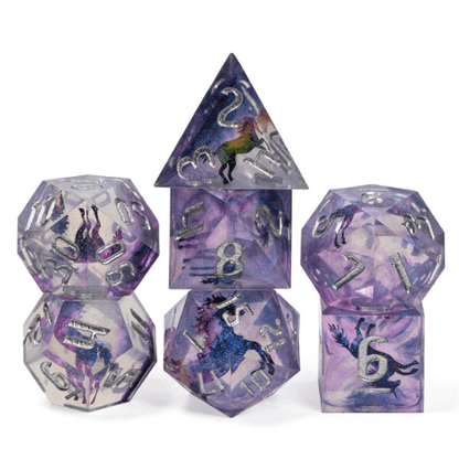 Unicorn Sharp Edge Resin Dice Set. 7 Piece DND dice set Dice Sets & Games Fennek and Finch