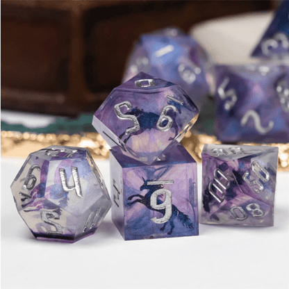 Unicorn Sharp Edge Resin Dice Set. 7 Piece DND dice set Dice Sets & Games Fennek and Finch