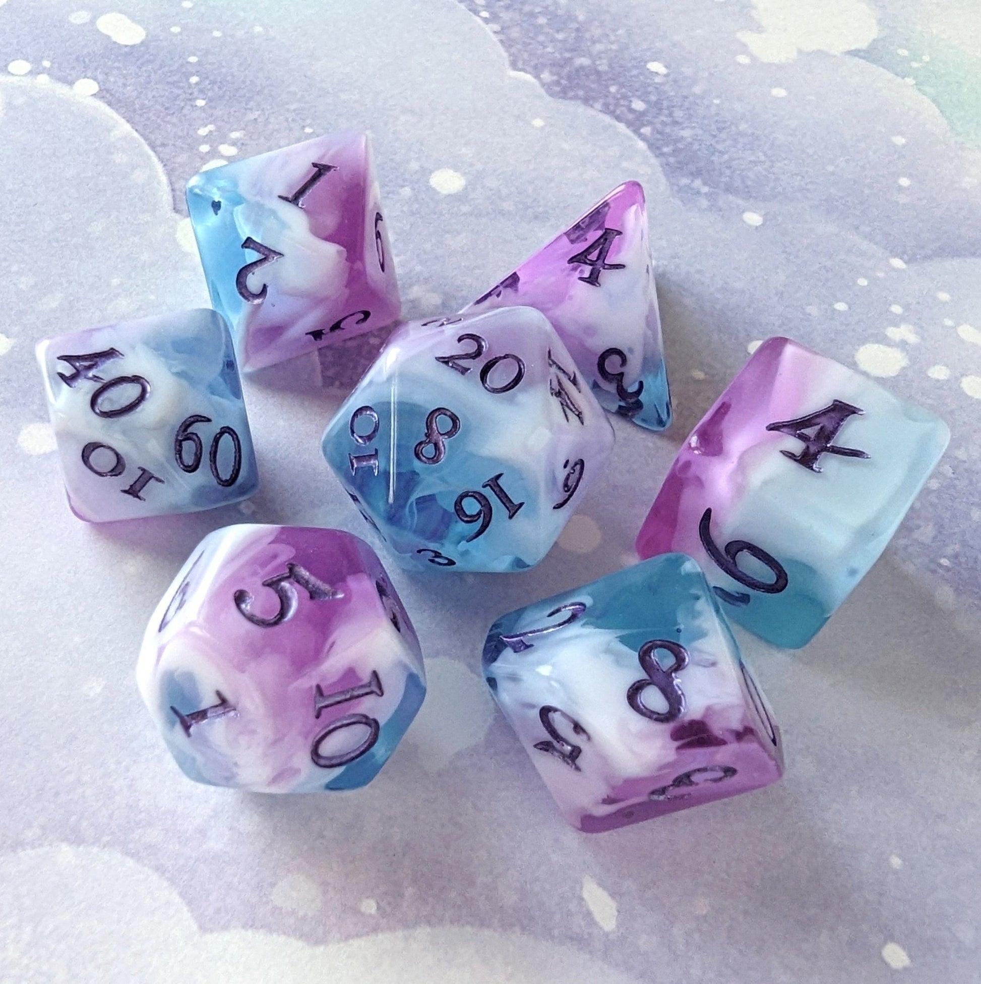 Vale of Dreams Dice Set – 7 or 11-Piece Blue Purple Marbled DnD Dice | Fennek & Finch Dice Sets & Games Fennek and Finch