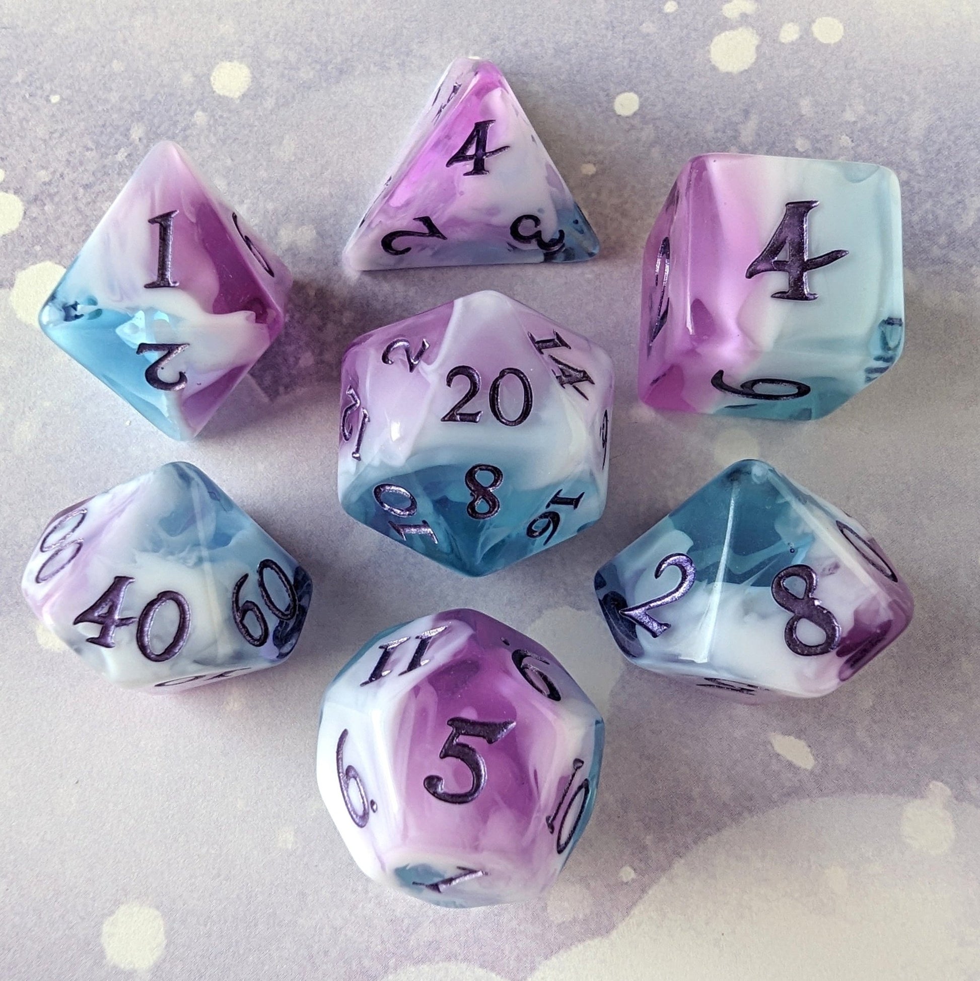 Vale of Dreams Dice Set – 7 or 11-Piece Blue Purple Marbled DnD Dice | Fennek & Finch Dice Sets & Games Fennek and Finch