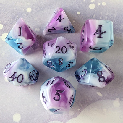 Vale of Dreams Dice Set – 7 or 11-Piece Blue Purple Marbled DnD Dice | Fennek & Finch Dice Sets & Games Fennek and Finch