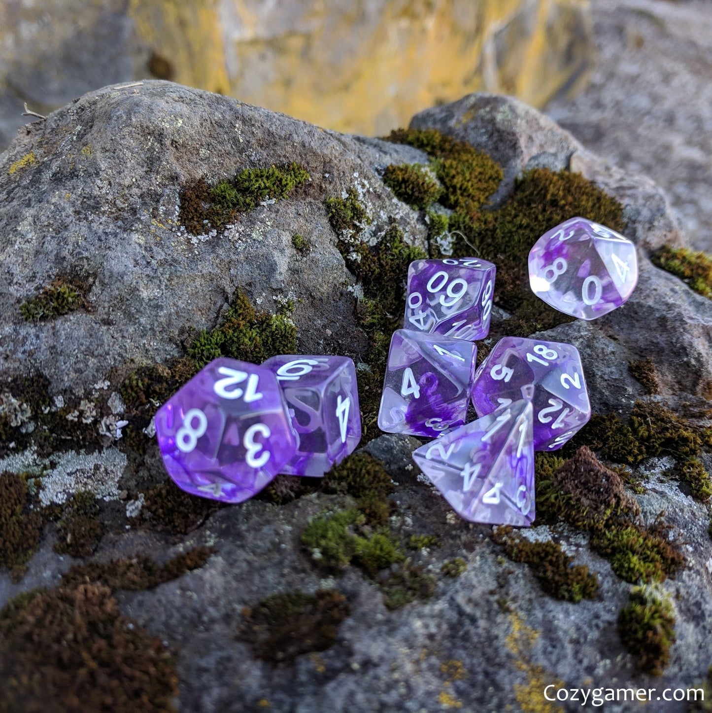 Violiscious Dice Set – 7-Piece Clear Purple Ink Swirls Polyhedral DnD Dice Dice sets Fennek and Finch