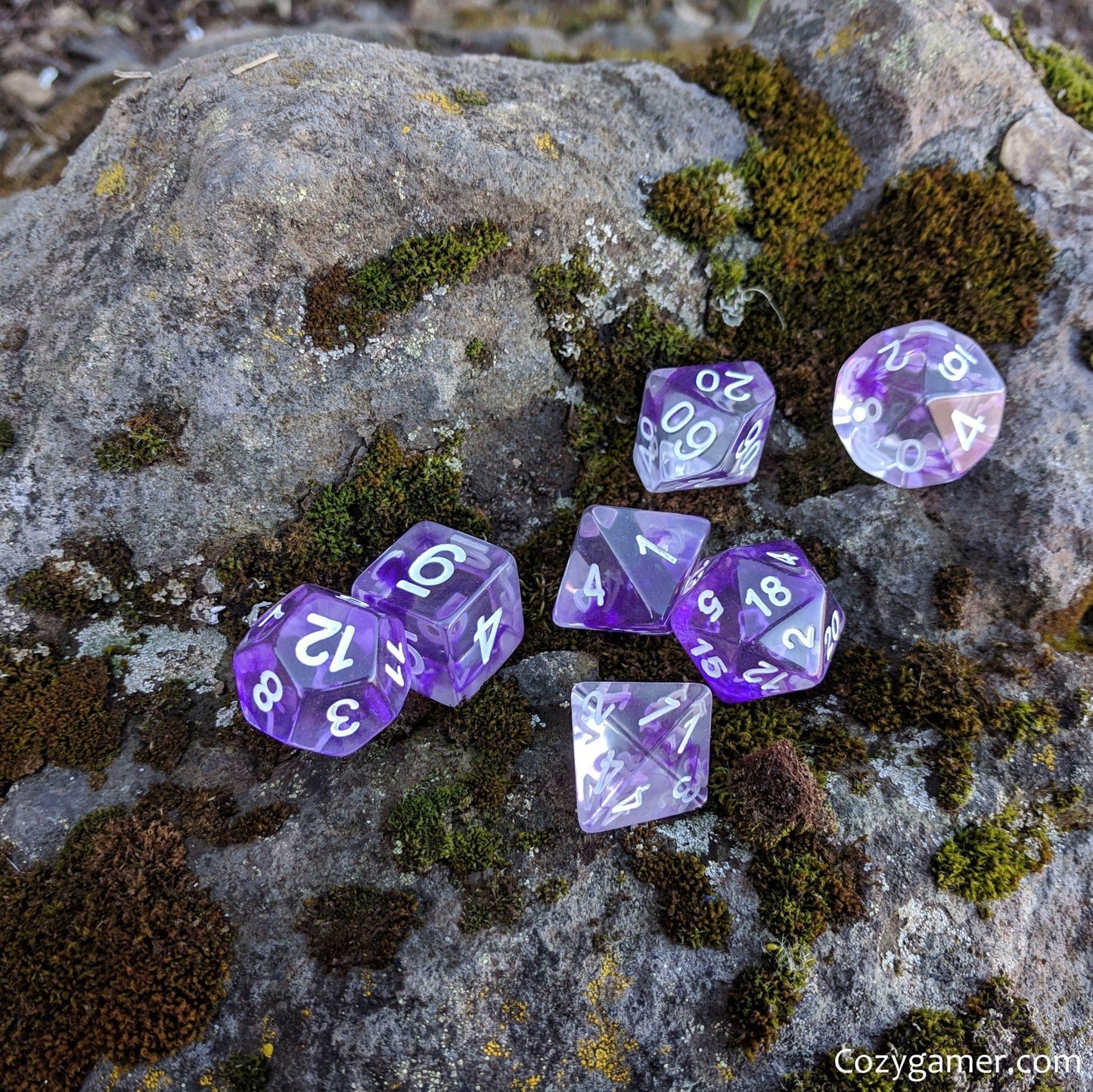 Violiscious Dice Set – 7-Piece Clear Purple Ink Swirls Polyhedral DnD Dice Dice sets Fennek and Finch