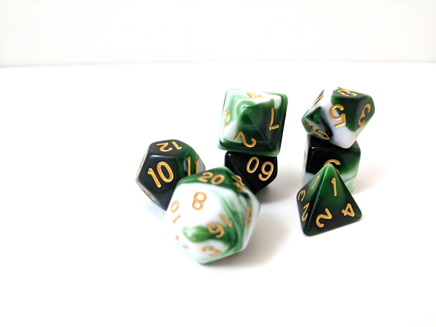 Volley Green and White 7 Piece DnD Dice Set for Tabletop RPGs