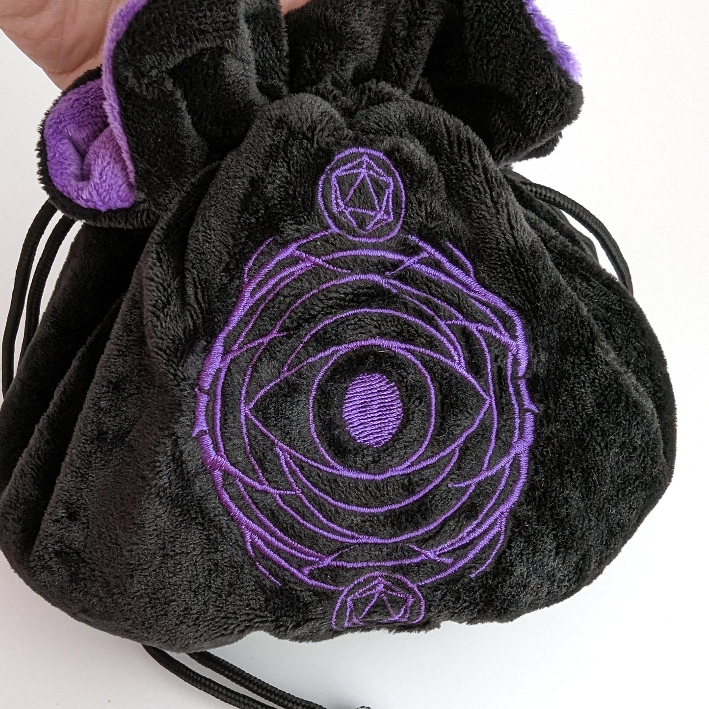Warlock inspired multi pocket large dice bag in black and purple