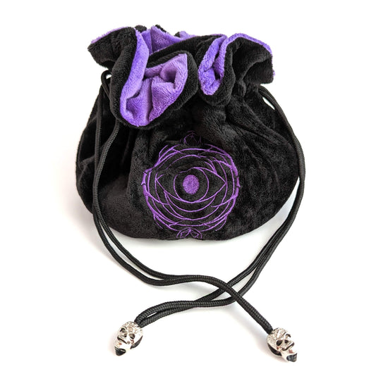 Warlock inspired multi pocket large dice bag in black and purple