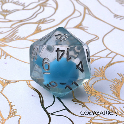 Water Creatures D20s. Single Large D20 with Octopus, Whale, or White Duck Blue Whale