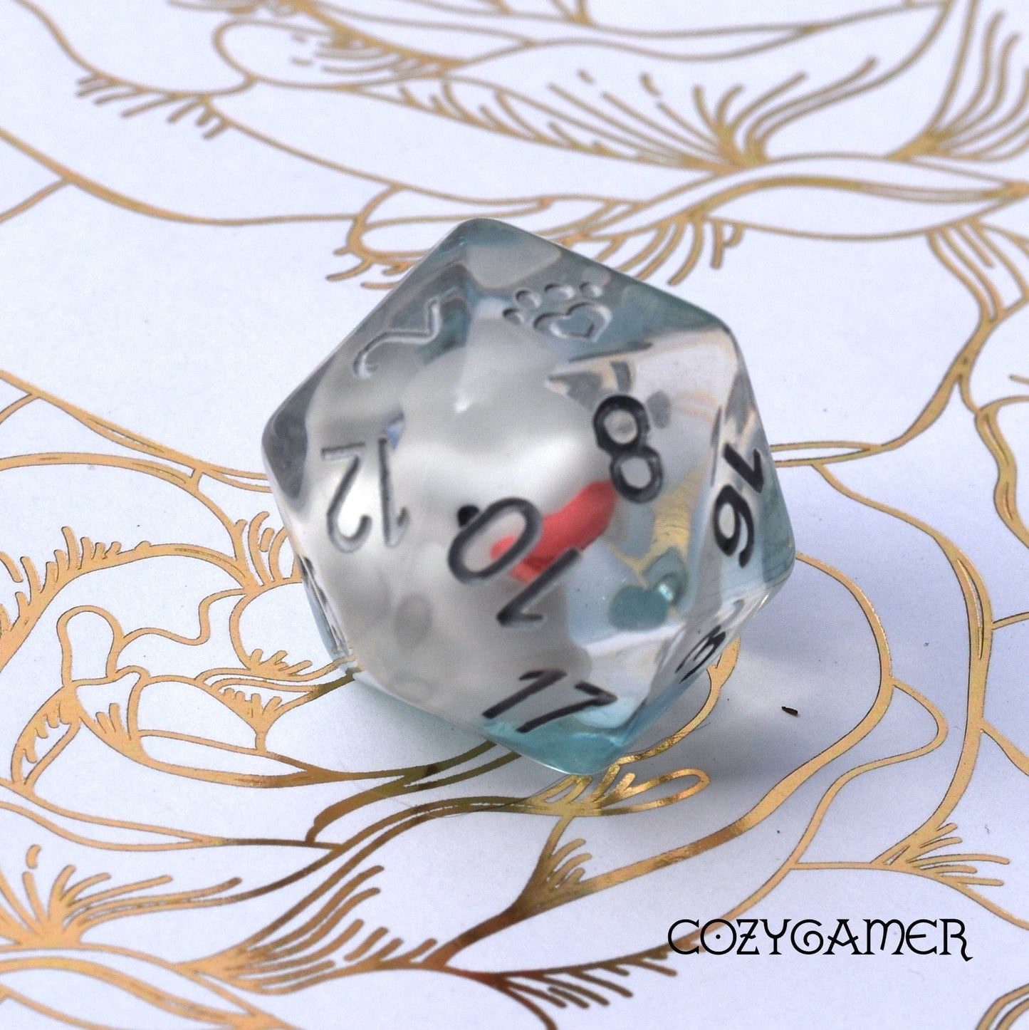 Water Creatures D20s. Single Large D20 with Octopus, Whale, or White Duck White Duck