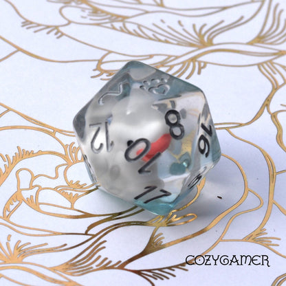 Water Creatures D20s. Single Large D20 with Octopus, Whale, or White Duck White Duck