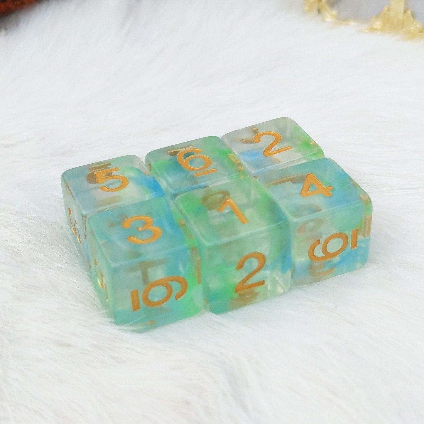 Water Serpent D6 Set – 6-Piece Blue Aquatic Serpent DnD Dice Dice Sets & Games Fennek and Finch