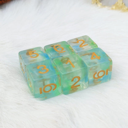 Water Serpent D6 Set – 6-Piece Blue Aquatic Serpent DnD Dice Dice Sets & Games Fennek and Finch