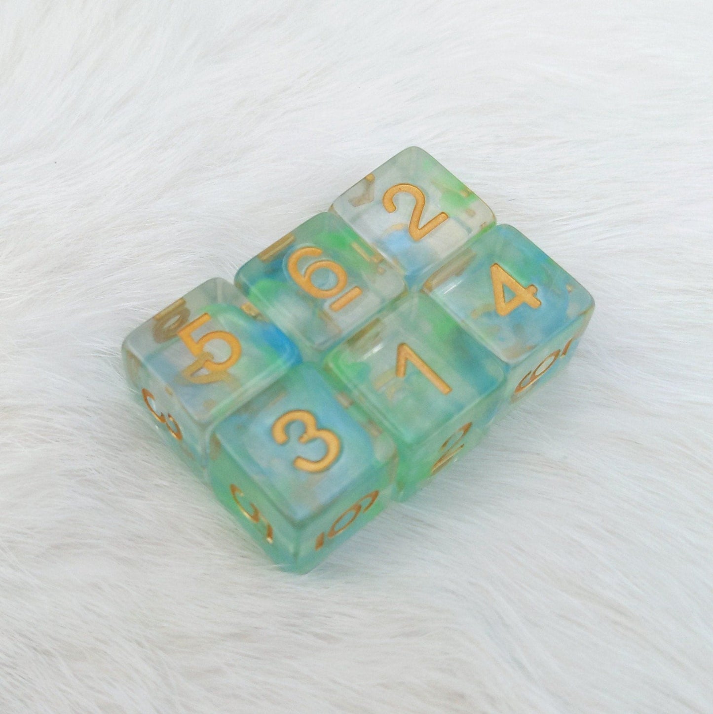 Water Serpent D6 Set – 6-Piece Blue Aquatic Serpent DnD Dice Dice Sets & Games Fennek and Finch