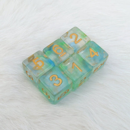 Water Serpent D6 Set – 6-Piece Blue Aquatic Serpent DnD Dice Dice Sets & Games Fennek and Finch