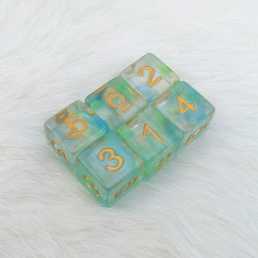 Water Serpent D6 Set – 6 - Piece Blue Aquatic Serpent DnD Dice - Fennek and Finch